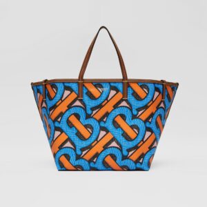 Mini Monogram Print E-Canvas Beach Tote in Bright Cobalt (Burberry)