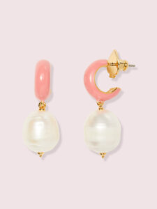 Kate Spade Candy Drops Enamel Pearl Drop Huggies in Coral