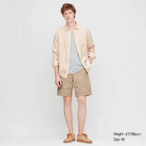 Premium Linen Long Sleeve Shirt in Natural (Uniqlo)