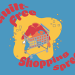 Illustration of a shopping cart with two sweaters. Red text on a blue background reads “Guilt-Free Shopping Spree”