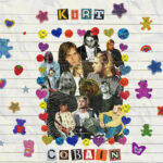 A 90’s-themed collage featuring photographs of Kurt Cobain, surrounded by colourful stickers.