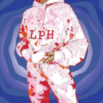 Illustration of a pink tie-dye loungewear set with the LPH logo across the front of the hoodie.