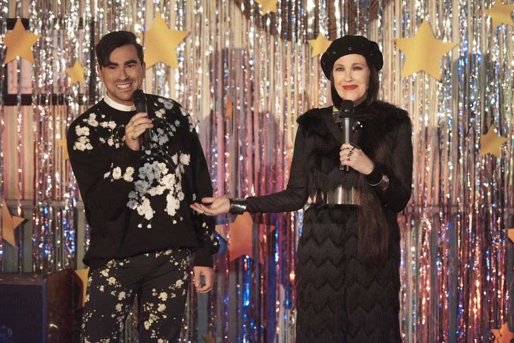 Dan Levy as David Rose, and Catherine O’Hara as Moira Rose in Schitt’s Creek.